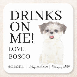 ブラウンパーソナライズされた&ホワイトゴールデンシーズー（犬）ツ結婚ズ スクエアペーパーコースター