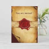 ブラウンパーチメント、レッドワックスシールモノグラム 招待状 (スタンド正面)