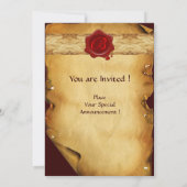 ブラウンパーチメント、レッドワックスシールモノグラム 招待状 (裏面)