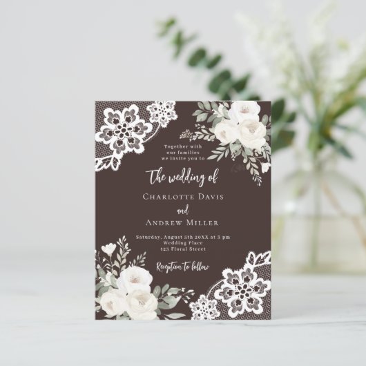 ブラウンビストルホワイト花模様レース結婚式招待状 (スタンド正面)