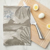 ブラウンビーチブルーシェル海    キッチンタオル (四つ折り)