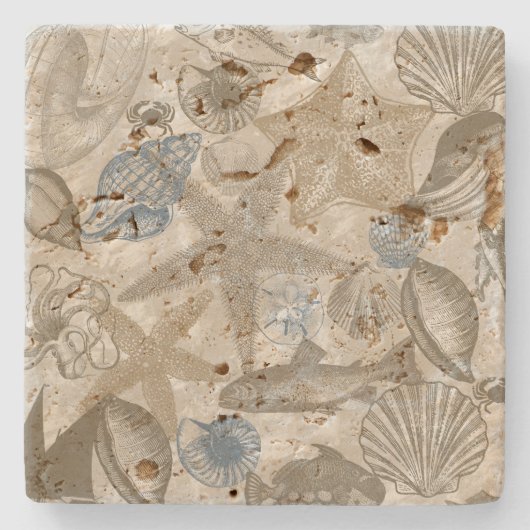 ブラウンビーチブルーシェル海 ストーンコースター (正面)