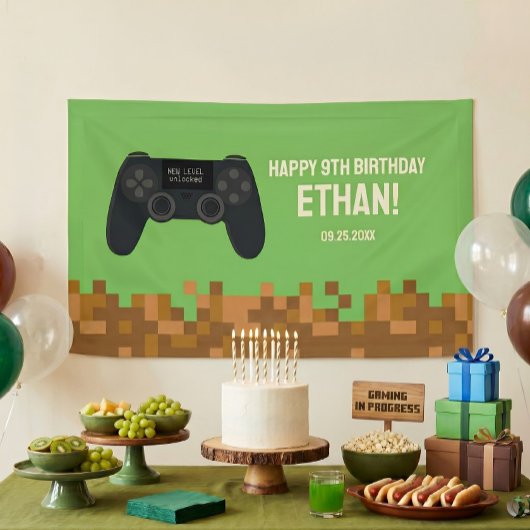 ブラウンピクセルゲーマー誕生日バナー 横断幕
