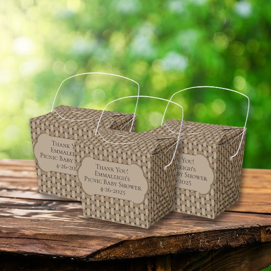 ブラウンピクニックベビーシャワーバスケットありがとう フェイバーボックス