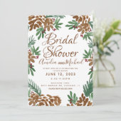 ブラウンピネコーンウォーターカラーグリーンブライダルシャワー 招待状 (スタンド正面)