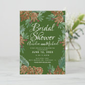 ブラウンピネコーンウォーターカラーグリーンブライダルシャワー 招待状 (スタンド正面)