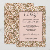 ブラウンピンクのオンブルヒートオレンジ豹柄プリント 招待状 (正面/裏面)