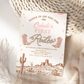 ブラウンピンクの女性のカーボーイブーツ最初のロデオ1歳の誕生日 招待状