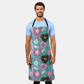 ブラウンピンクグリーンバレンタインデー棒つきキャンデー エプロン (着用した状態)