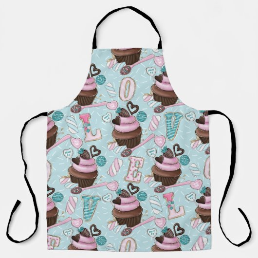 ブラウンピンクグリーンバレンタインデー棒つきキャンデー エプロン (正面)