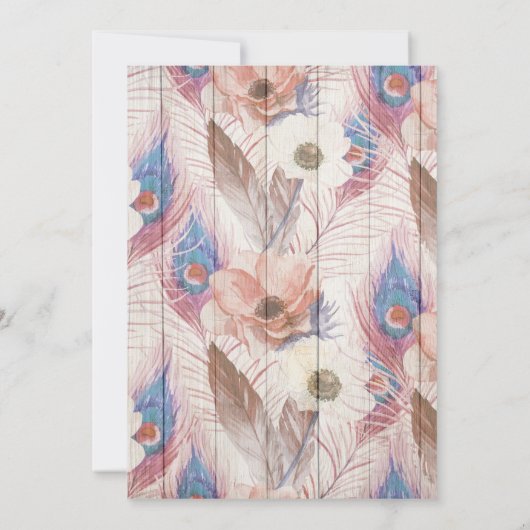 ブラウンピンクボホフローラ素朴と木の幹パーティー 招待状 (裏面)