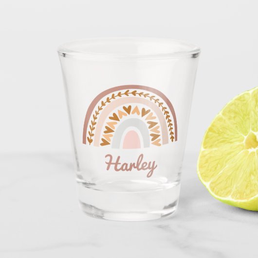 ブラウンピンクボホレインボー名前をカスタムするモノグラム ショットグラス (正面)