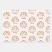 ブラウンピンクボホーレインボー名前をカスタムする誕生日ギフト ラッピングペーパーシート (正面3)