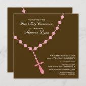 ブラウンピンクロザリオファーストホリーコミュニオン招待状 招待状 (正面/裏面)