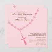 ブラウンピンクロザリオ第1聖餐式招待状 招待状 (正面/裏面)