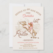 ブラウンピンク女性のカーボーイファーストRodeo 1st誕生日 招待状 (正面)