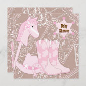ブラウンピンク女性のカーボーイベビーガールシャワー 招待状 (正面/裏面)
