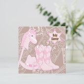 ブラウンピンク女性のカーボーイベビーガールシャワー 招待状 (スタンド正面)