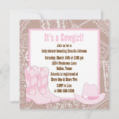 ブラウンピンク女性のカーボーイベビーガールシャワー 招待状 (裏面)