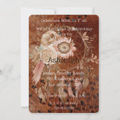 ブラウンピンク赤面フローラドリームキャッチャー誕生日 招待状 (正面)