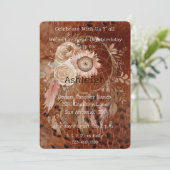 ブラウンピンク赤面フローラドリームキャッチャー誕生日 招待状 (スタンド正面)