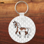 ブラウンピントトロッティング馬の漫画イラストレーション キーホルダー (正面)
