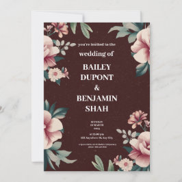 ブラウンピーチフローラ結婚式招待状 招待状