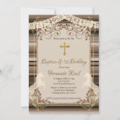 ブラウンフィエスタバプティスクロスアンドファースト誕生日 招待状 (正面)