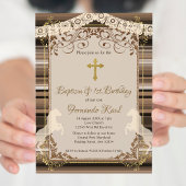 ブラウンフィエスタバプティスクロスアンドファースト誕生日 招待状