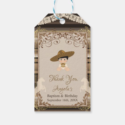 ブラウンフィエスタバプティスファースト誕生日サンキューユーラベル ギフトタグ (裏面)