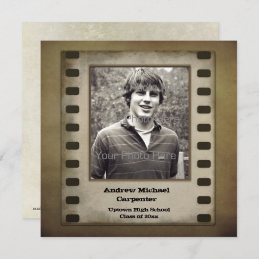 ブラウンフィルムストリップグランジフォトカード招待状 招待状 (正面/裏面)