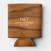 ブラウンフェイクウッドストライプカスタムタイポグラフィ 缶クーラー (正面)