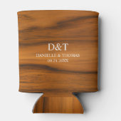 ブラウンフェイクウッドストライプカスタムタイポグラフィ 缶クーラー (裏面)