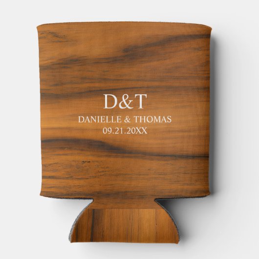 ブラウンフェイクウッドストライプカスタムタイポグラフィ 缶クーラー (裏面)