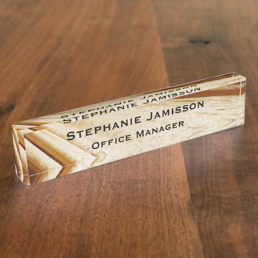 ブラウンフェイクファブリック名とタイトルデスク名のプレート デスクネームプレート (側面)