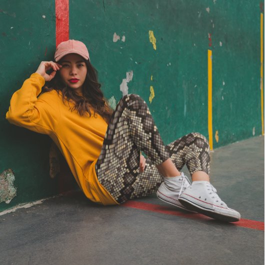 ブラウンフェイクベージュスナンケスキンエギー レギンス