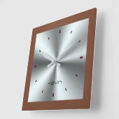 ブラウンフェイクレザーおよび金属ステンレス鋼 スクエア壁時計 (傾斜)