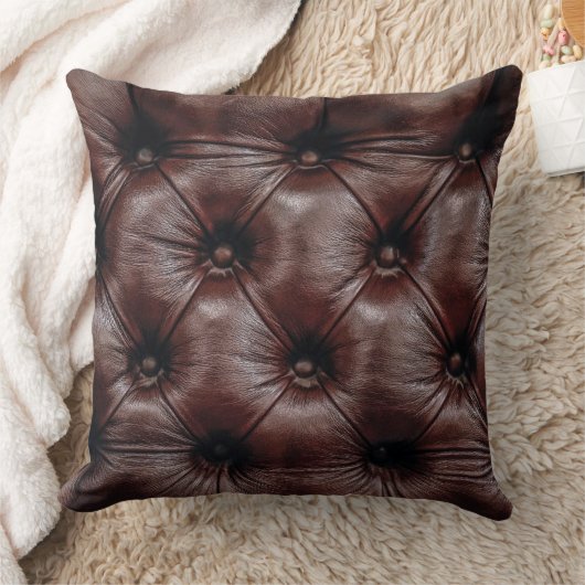 ブラウンフェイクレザーとボタン(ボタ実在ンではない) クッション (ブランケット)