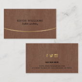 ブラウンフェイクレザーのテクスチャ金ゴールドアクセント 名刺 (正面/裏面)