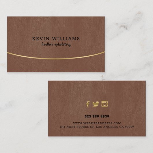 ブラウンフェイクレザーのテクスチャ金ゴールドアクセント 名刺 (正面/裏面)