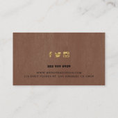 ブラウンフェイクレザーのテクスチャ金ゴールドアクセント 名刺 (裏面)