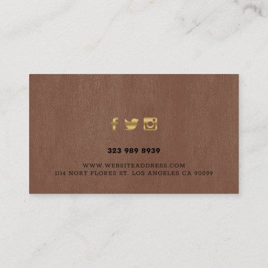 ブラウンフェイクレザーのテクスチャ金ゴールドアクセント 名刺 (裏面)