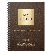 ブラウンフェイクレザーの名前のビジネスロゴ ノートブック (正面)
