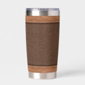 ブラウンフェイクレザースティッシュモノグラム名前をカスタムする 保温保冷タンブラー (背面)