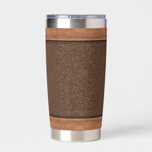 ブラウンフェイクレザースティッシュモノグラム名前をカスタムする 保温保冷タンブラー (背面)