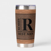 ブラウンフェイクレザースティッシュモノグラム名前をカスタムする 保温保冷タンブラー (正面)