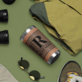 ブラウンフェイクレザースティッシュモノグラム名前をカスタムする 保温保冷タンブラー