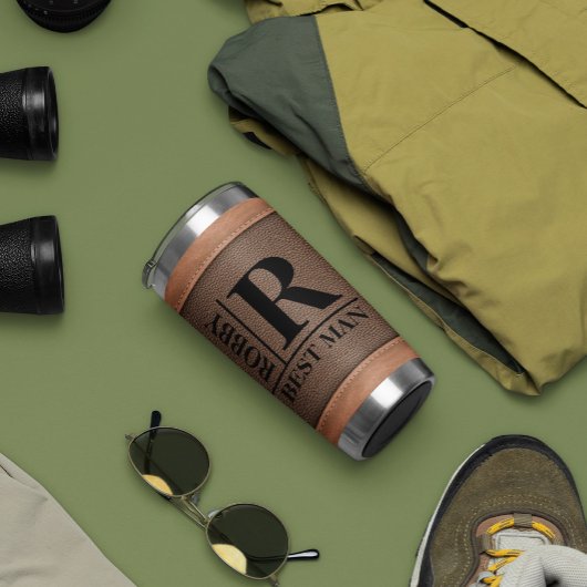 ブラウンフェイクレザースティッシュモノグラム名前をカスタムする 保温保冷タンブラー