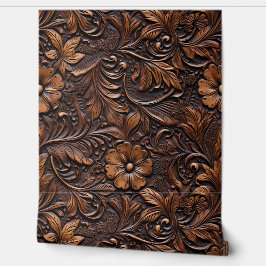 ブラウンフェイクレザーフローラ 壁紙