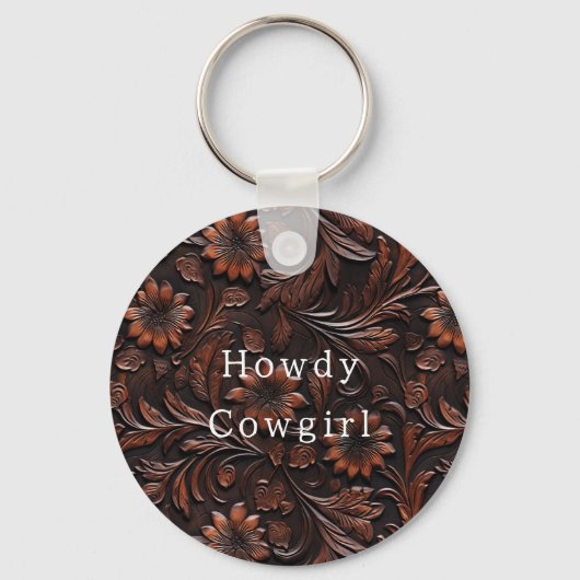ブラウンフェイクレザー女性のカーボーイフローラ キーホルダー (正面)